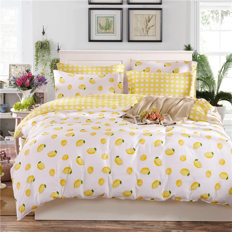 100 Cotton Fresh Yellow Lemons Bedding Sets Twin/Full/Queen/King Size