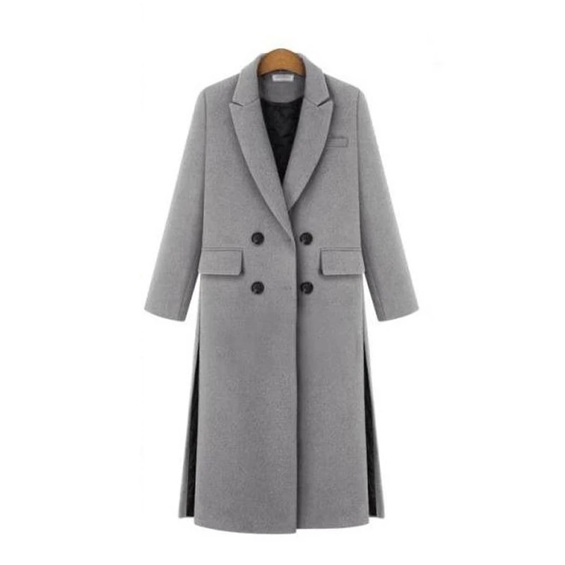 Savabien элегантное теплое шерстяное пальто с отложным воротником двубортная верхняя одежда Длинная зимняя куртка женская черная серая винно-красная куртка - Цвет: Gray