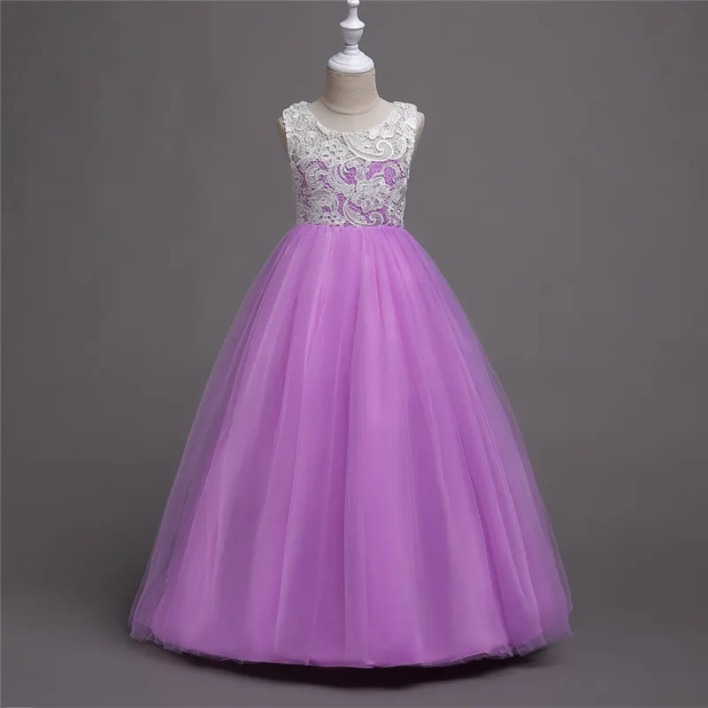

European Elegant Party Lace Dress Girls Kids Formal Long Dresses Clothes Sleeveless Kids Children Clothing Tutu Princess Dress