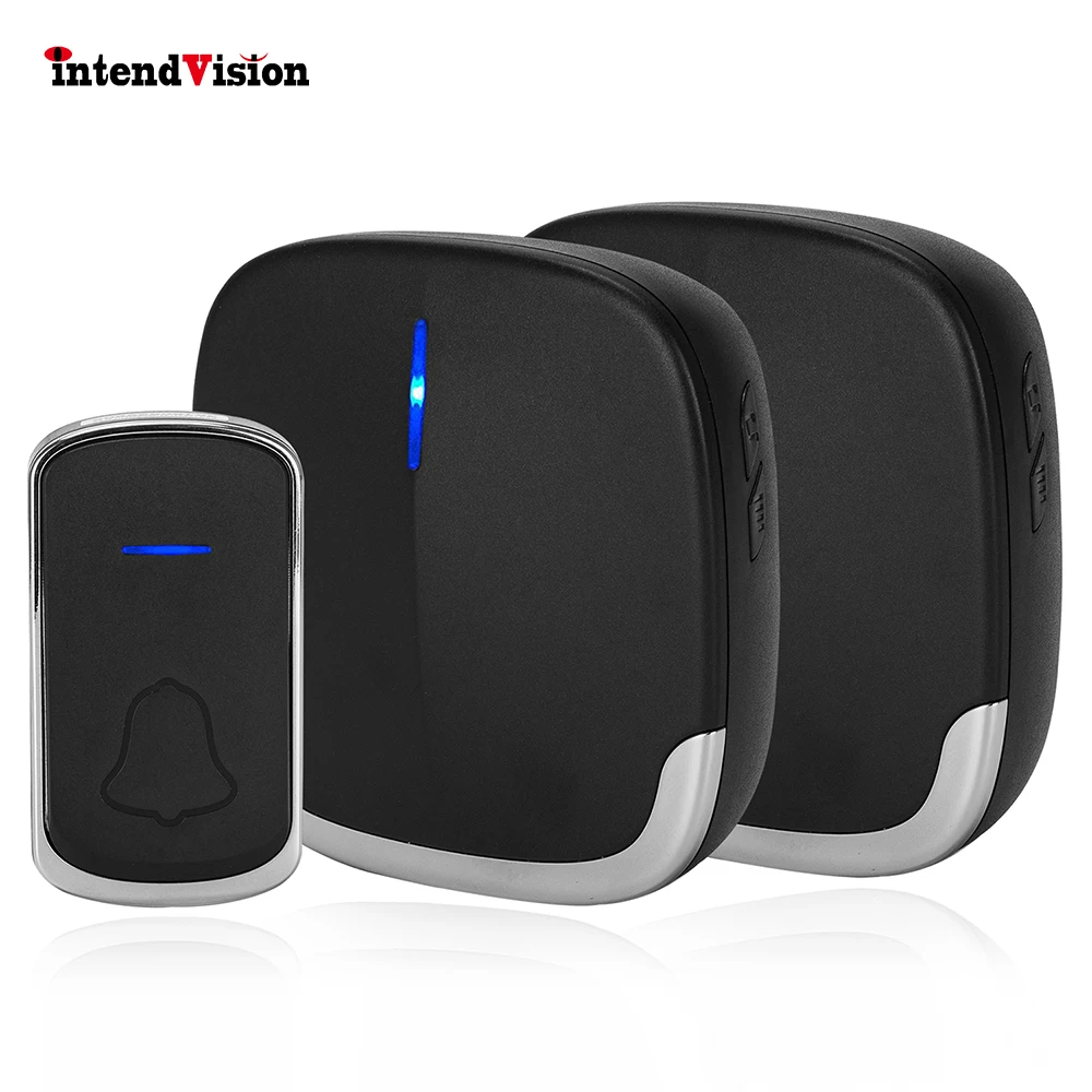 

Black Wireless Doorbell with 2 Receivers 1 Transmitter IP44 58 Chimes 5 Level Volume Multi-function Door Bell IDDB9-2