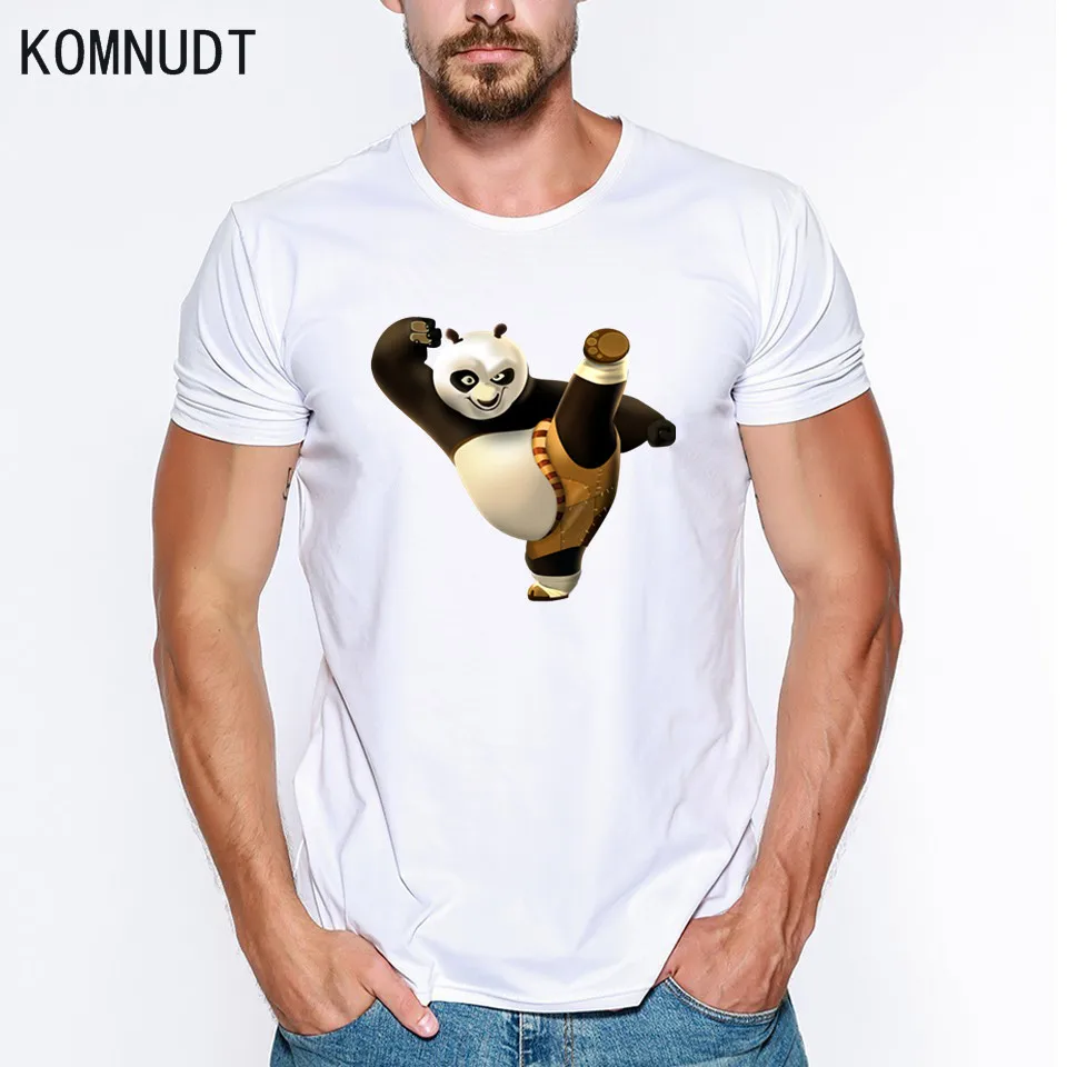 KOMNUDT Kung Fu Panda Men T-Shirt Modal Short Sleeve Casual T Shirt Hipster Printed Tee Summer Tops | Мужская одежда