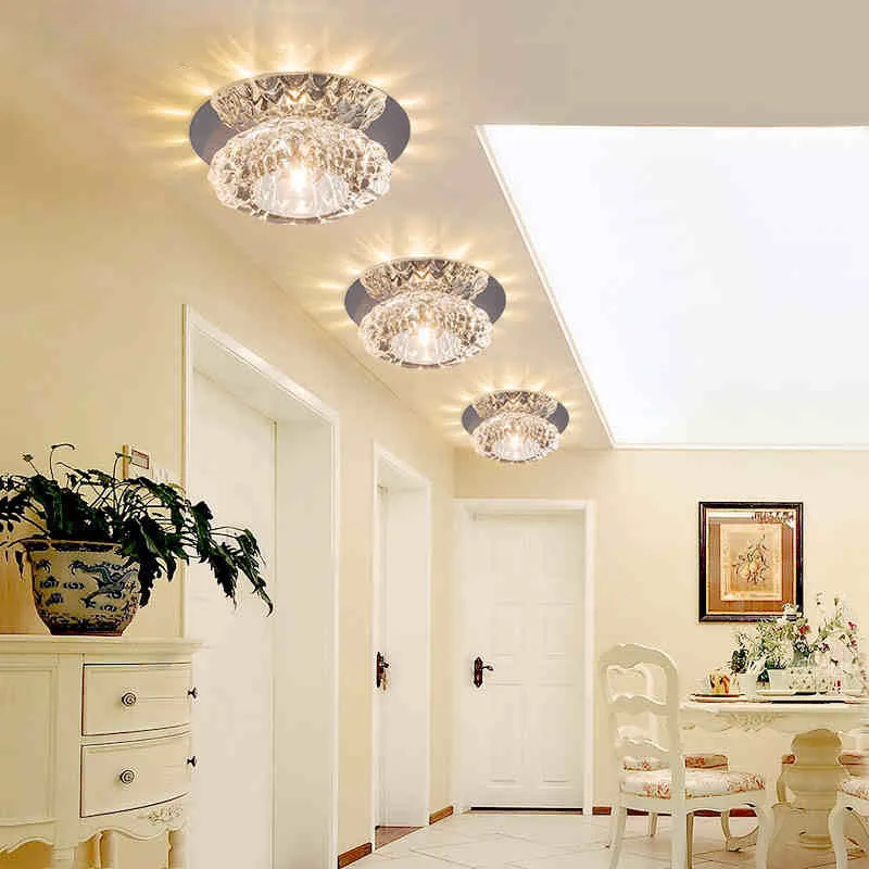 Round Crystal Light Hallway Foyer LED Crystal Ceiling Lamp 3W 5W