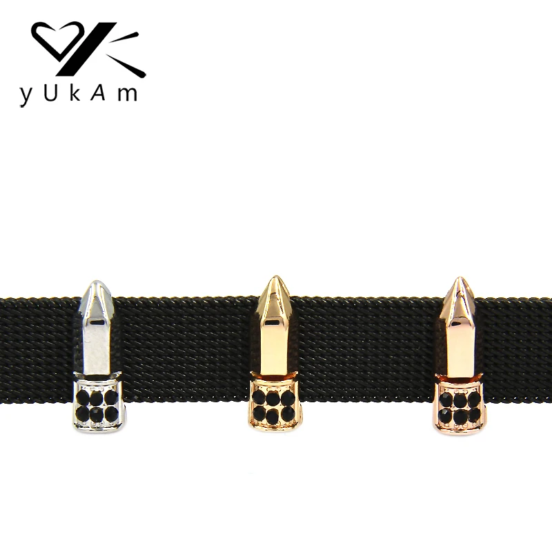 Ювелирные изделия yukam Black Rhinestone Loks Pencil Bullet Slide Charms для кожаной обертки Mesh Keeper