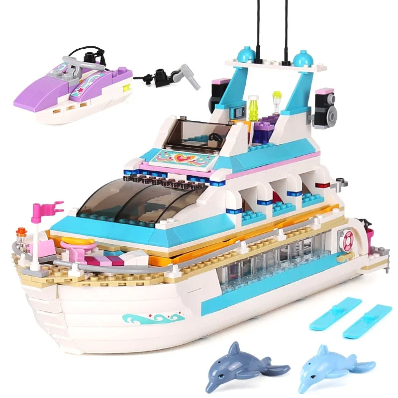

Building Blocks Compatible Brand 41015 618Pcs Friends Series Dolphin Cruiser Vessel Ship With Figures Assemble Bricks For Girls