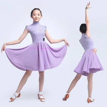 

New Lycra girls latin dance costumes senior lace short sleeves latin dance dress for girls latin dance exercise dresses S-XXL