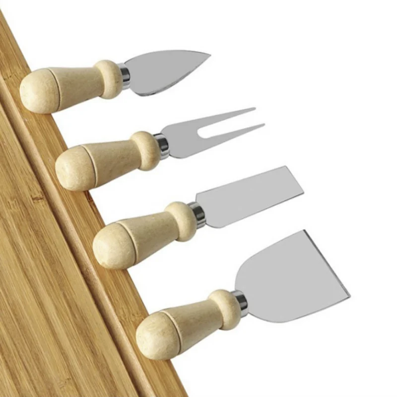4 шт./Партия набор ножей для резки сыра из нержавеющей стали с бамбуковой деревянной ручкой, кухонные инструменты для выпечки, нож для резки сыра, набор Терок