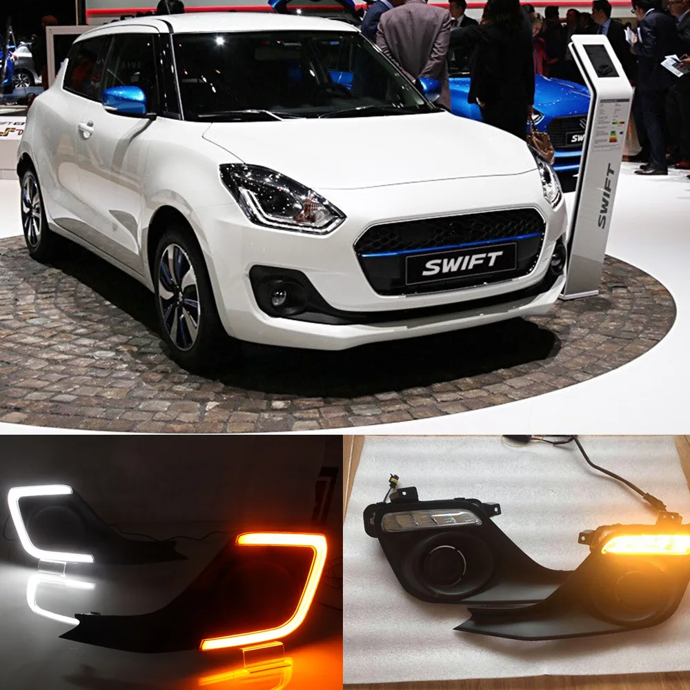 

CSCSNL 2pcs For Suzuki Swift 2017 2018 2019 12V ABS Fog Lamp Cover DRL Daytime Running Light Daylights With Yellow Turn Signal