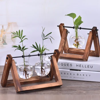 

Hydroponic Plant Vases Glass Vase Planter Terrarium Table Desktop Bonsai Flower Pot Hanging Pots with Wooden Tray Home Decor