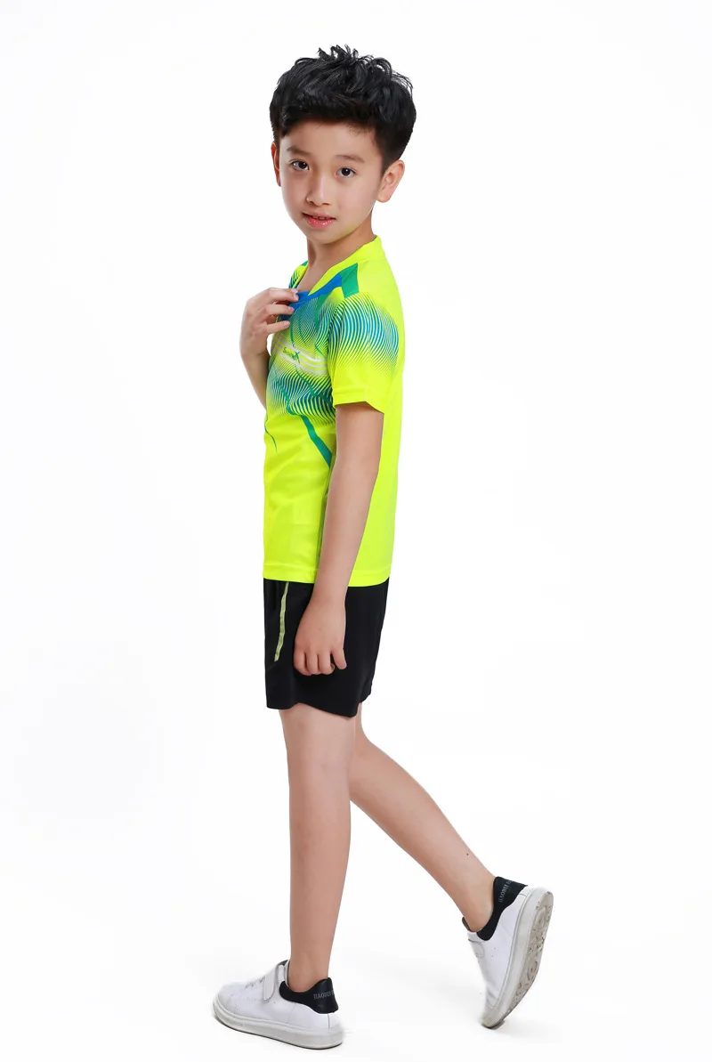 Новая рубашка для мальчиков и девочек для бадминтона детская дышащая спортивная одежда с короткими рукавами комплект для бадминтона, футболка для настольного тенниса+ шорты