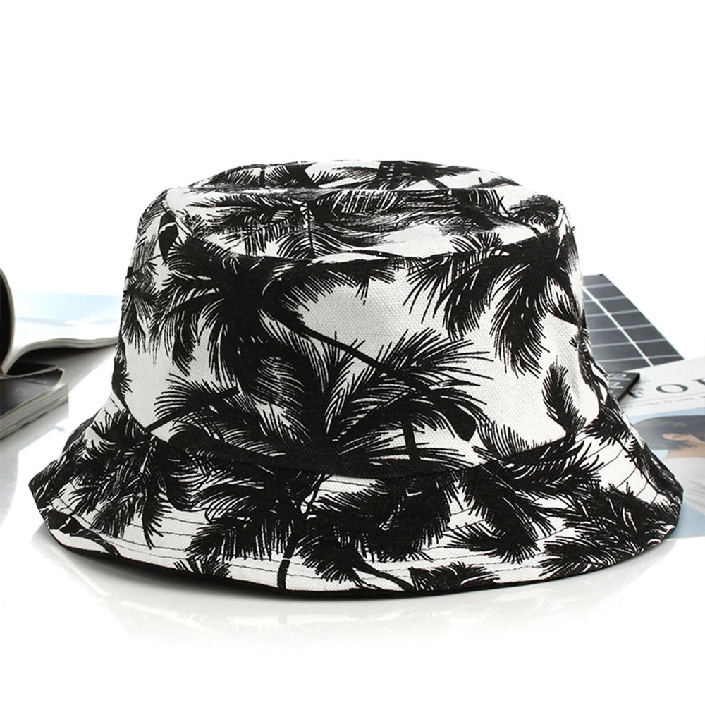 Модные шляпы с кокосовым деревом для женщин и мужчин, двухсторонняя Двусторонняя Рыбацкая шляпа, уличная Панама, хип-хоп шапки