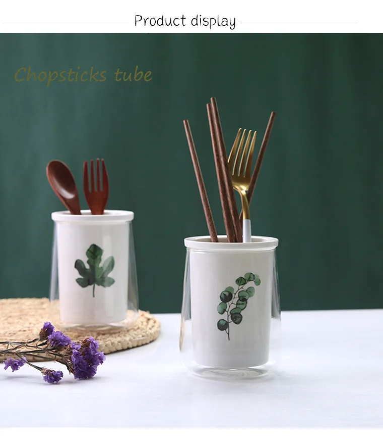 Нордическое зеленое растение керамические палочки для еды палочки из нержавеющей стали креативный ящик для хранения стеклянная бутылка стока кухня домашние палочки для еды клетка