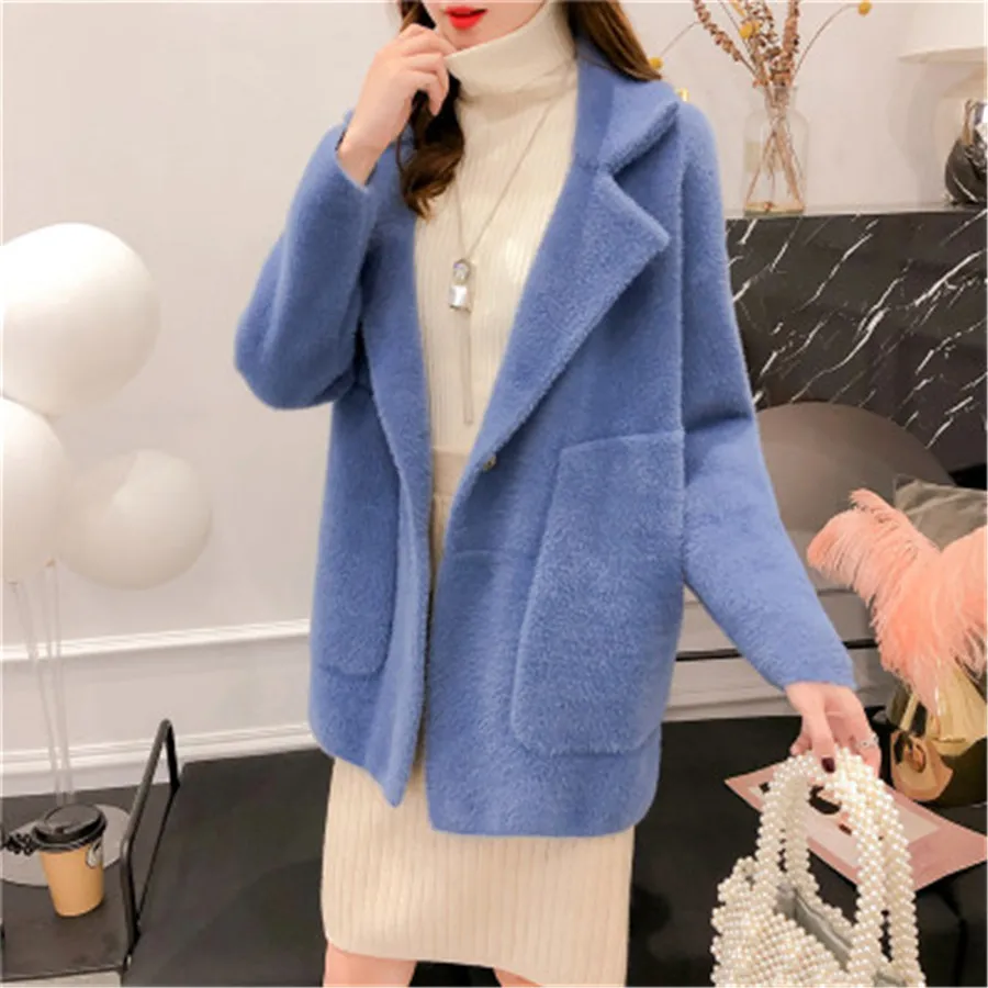 

2019 new cashmere women's coat jacket Korean version of the loose knit cardigan coat coat fashion high quality women's jacket