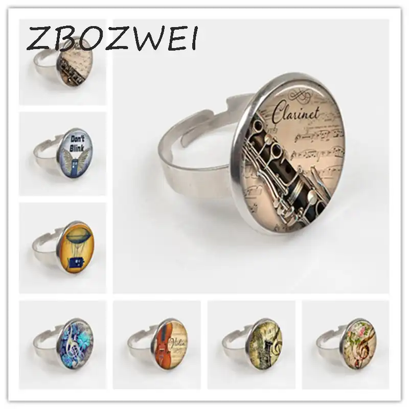 Zbozwei レトロ音楽 バラリング高音音符リングガラスドームミュージシャン音楽学生の恋人のギフトファッションジュエリーリング 指輪 Aliexpress