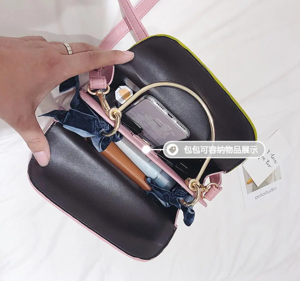 Для женщин дизайнерские сумки Новая мода качество PU кожа Для женщин мешок ленты лук сумка металлическое кольцо плеча сумки
