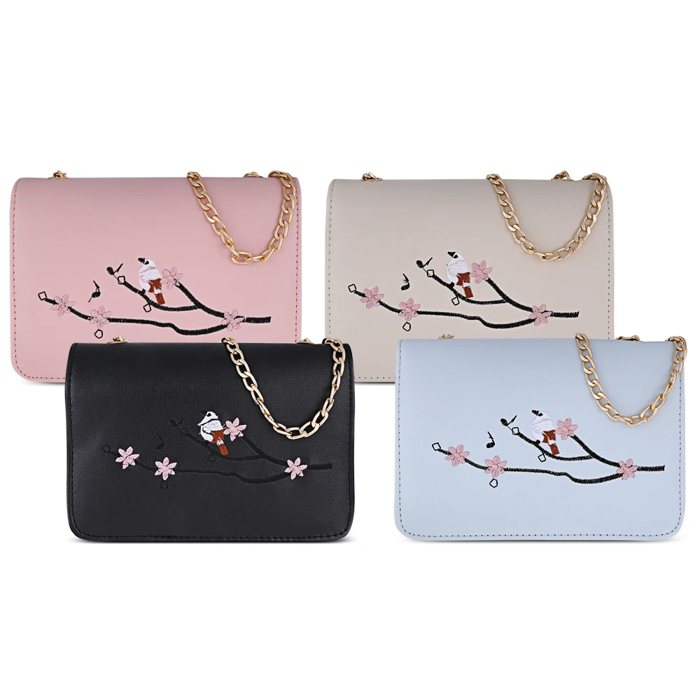 

2018 Fashion Women Handbag Bird Tree Branch Embroidery Chain Women Purse Shoulder Crossbody Messenger Bag