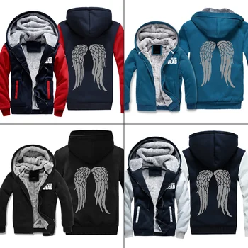 

The Walking Dead Daryl Dixon Wings Sweatshirts Winter Thicken Warm Hoodies Casual Jacket Zip Sports Coat Men's Cosplay Clothing