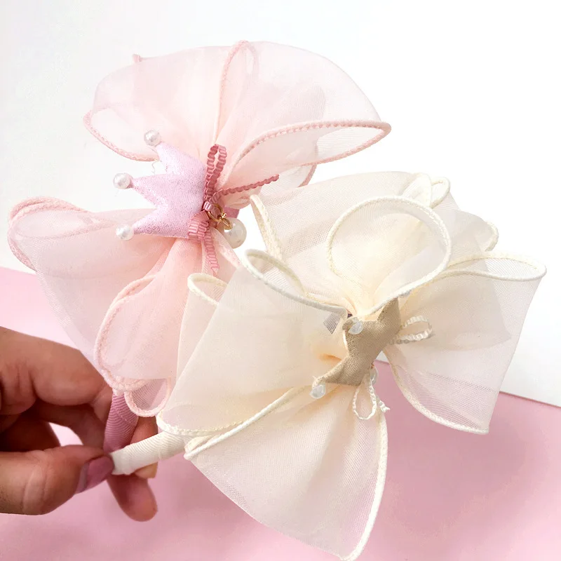 

Korea Lovely Pearl Crown Flower Hair Accessories For Girls High Quality Hair Band Headband Hair Bow Princess 4