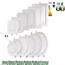 Ультра тонкий светодиодный панельный светильник, потолочный встраиваемый светильник, 6 Вт, 9 Вт, 12 Вт, 15 Вт, 18 Вт, 21 Вт, AC85-265V, внутреннее освещение, точечный светильник, светодиодный потолочный светильник