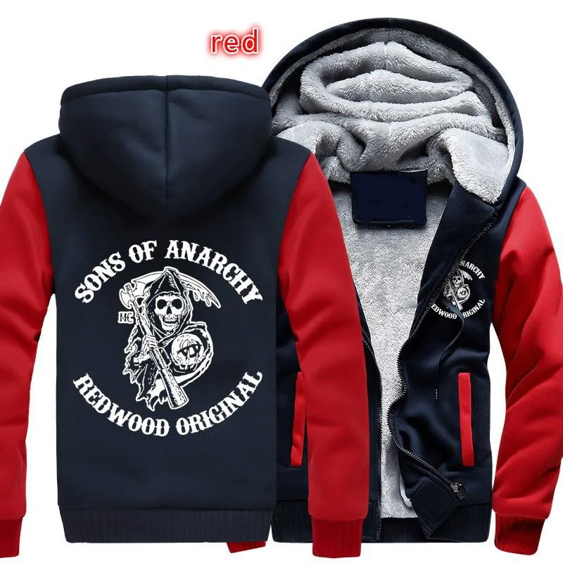 Online Abrigos de algodón de lana de los hijos de la Anarchy caótico liberalismo Jax teller de invierno con estampado de cremallera para hombre Hoodies chaqueta MC Thicken Sweaterwear