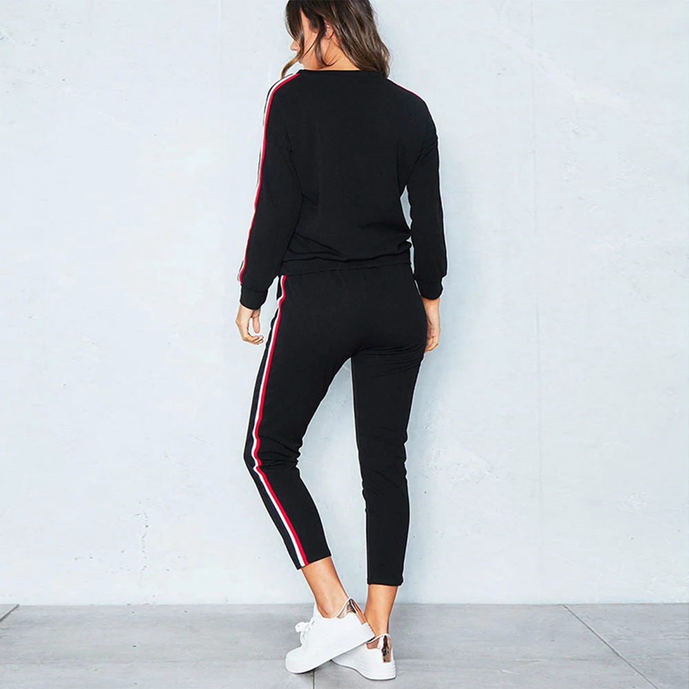 QEJEVI Women Tracksuit Sportswear Autumn Sweatshirt Set Running GYM Sports Suits Long Sleeve Jogging Femme Stripe Solid Sets (5)