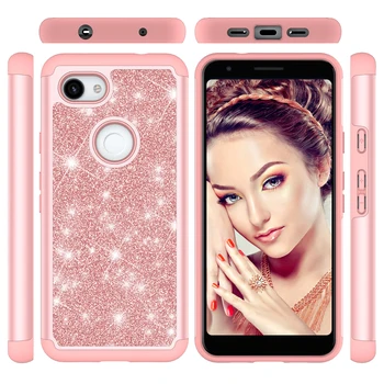 

20pcs/lot Glitter skin PC+Silicone cell phone cover case for Google Pixel 3 3XL 3A 3A XL plastic cover case