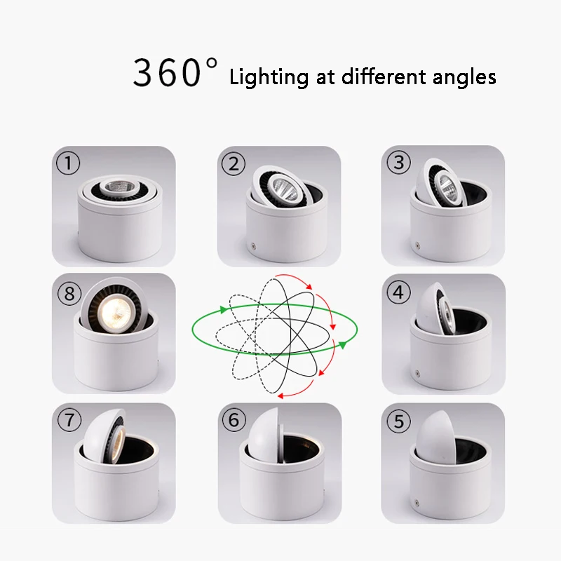 Graus de Rotação Lâmpada do Teto Superfície Regulável Montado Levou Downlight Cob Whiteblack Ac85 265v 360 Led Spot Light 15 w 9 w 7 w 5 w 8 ceiling lights