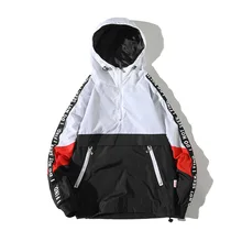 Hooded Jackets Men New Patchwork Color Block Pullover Jacket Fashion Tracksuit Coat Men Hip Hop Streetwear Jacket Men Jogger gym hooded color block ribbed coat