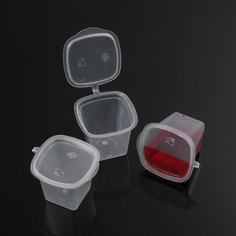 25Pcs 25/45ml Disposable Plastic Takeaway Sauce Cup Reusable Containers Food Box with Hinged Lids Small Pigment Paint Box 6