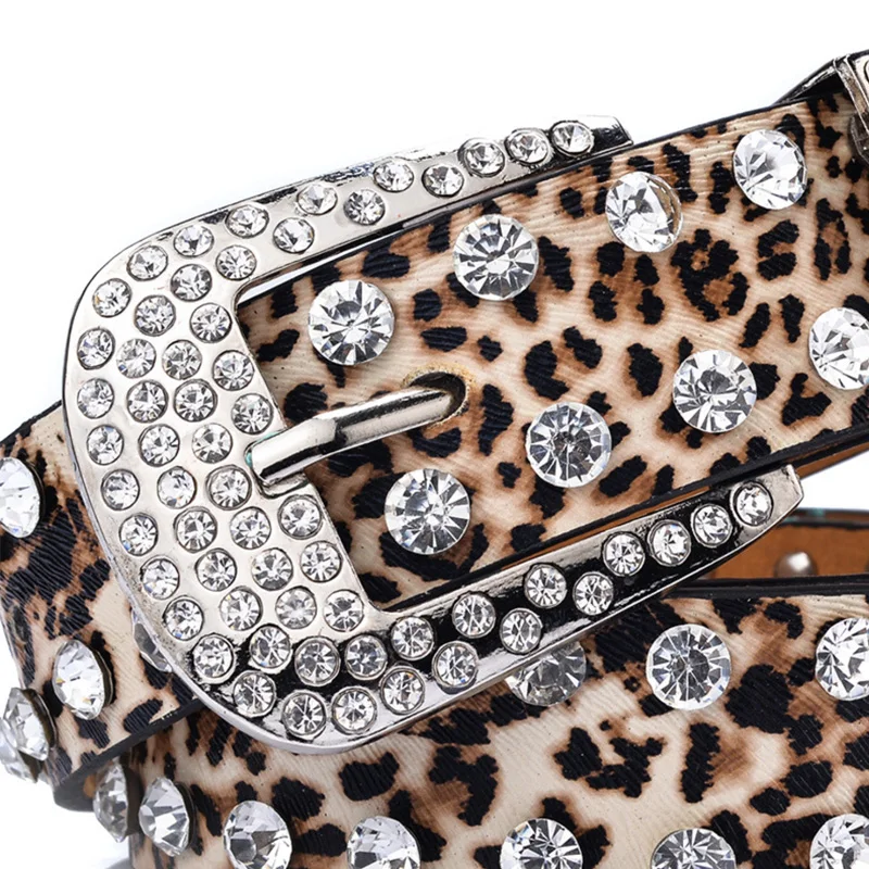 Бриллиантовый пояс Модные леопардовые Роскошные блёстки высокого качества шипованные ремни со стразами для женщин дизайнерский черный Дамский Пояс
