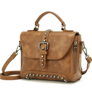 

2019 Designer Spring Vintage Oil Wax Leather Luxury Handbags Women Bags Crossbody Bags For Women Rivet Small Ladies Hand Bag Sac