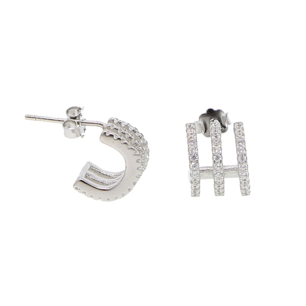 2018 design gorgeous simple jewelry micro pave clear cz zirconia three line 925 sterling silver anti allergy classic earring