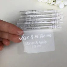 Персонализированные Свадебные Пузырьковые палочки белый текст наклейки обычная трубка прозрачные этикетки