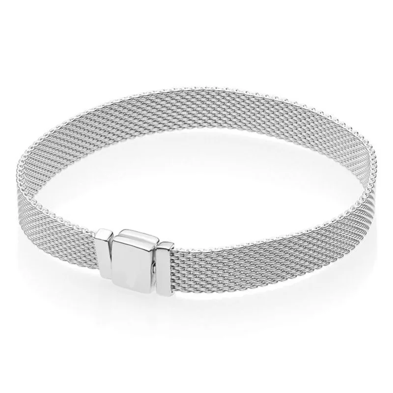 

New 925 Sterling Silver Bracelet Woven Mesh Silver Reflexions Bracelets Bangle Fit Women Bead Charm Pandora Diy Jewelry