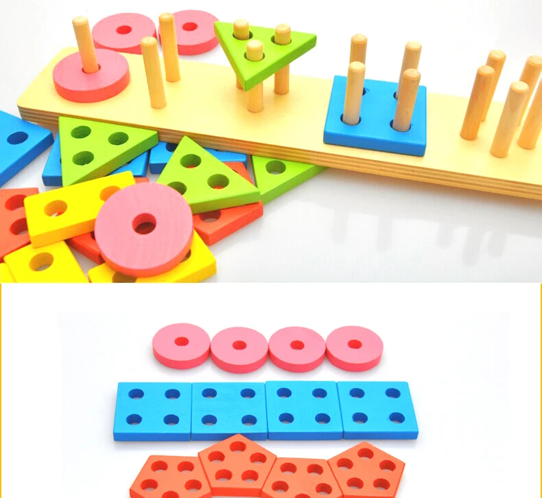 Деревянные распознавания цветов и сортировщик формы, цветные красочные геометрические доски сортировки и стека массивные головоломки игрушки