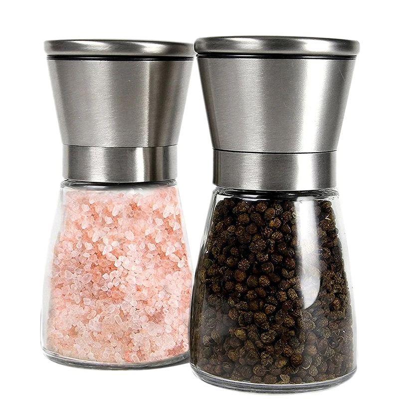 

Salt And Pepper Grinder Hand Movement Stainless Steel Mill Glass Body Spice Storage Bottles Kitchen Accessories Cooking Tools