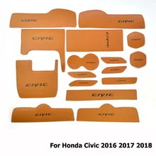 Di modo 16 pezzi/set Auto Porta Scanalatura Zerbino Per Honda Civic 2016 2017 2018 In Microfibra In Pelle antiscivolo Tazza Interna rilievo della tazza del Sottobicchiere