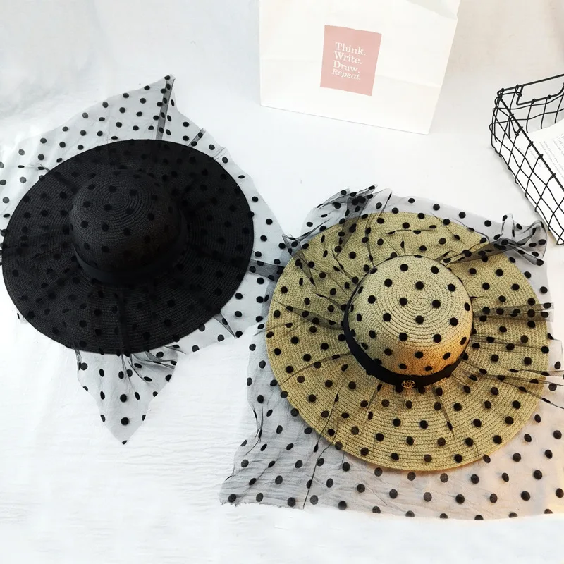 

01904-duxiao4664 new summer French elegant dot mesh lady sun hat Outdoor women leisure cap