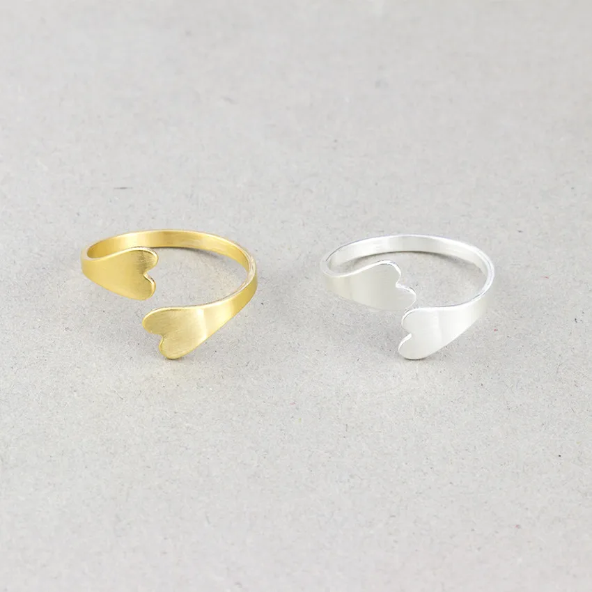 Double Heart Adjustable Promise Rings For Women Men Anello Wedding Jewelry Minimalist Gold Silver Stainless Steel Couple Rings