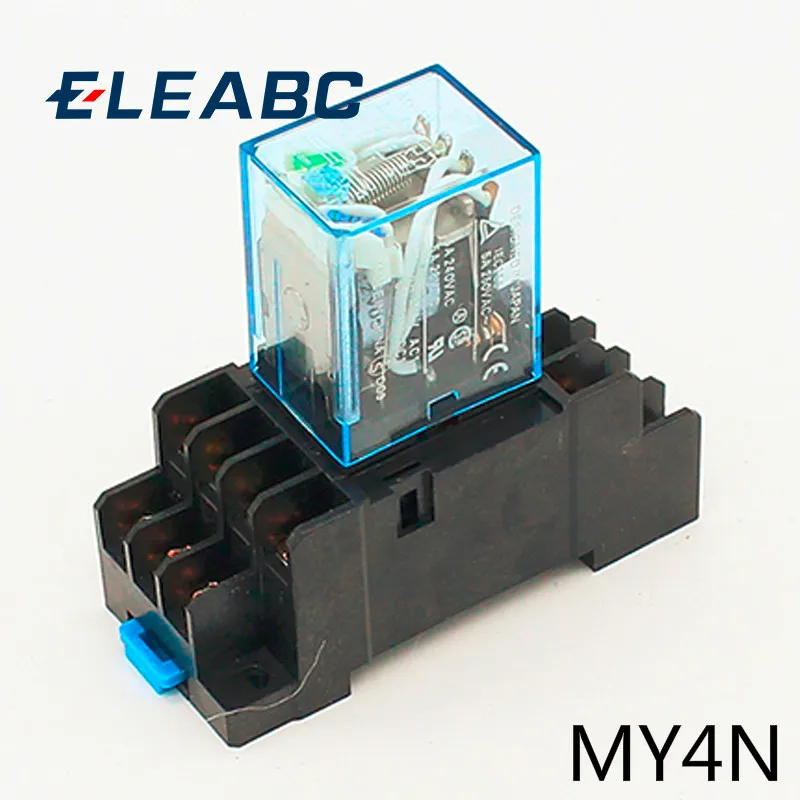 

MY4 Power Relay MY4NJ with Din Rail Mount Socket Base 14 Pins 12V/24V 110V/220V MY4N Relay Switch