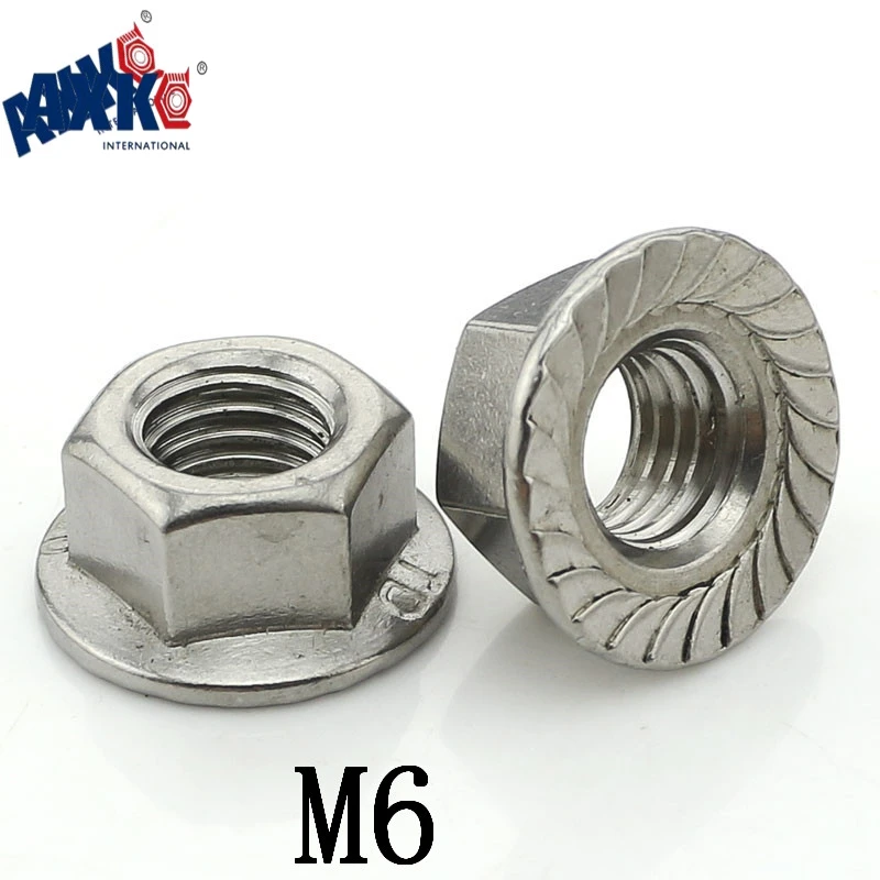 AXK 20PCS 304 Stainless Steel Flanged Hex Nut Flange Nuts M6 DIN6923