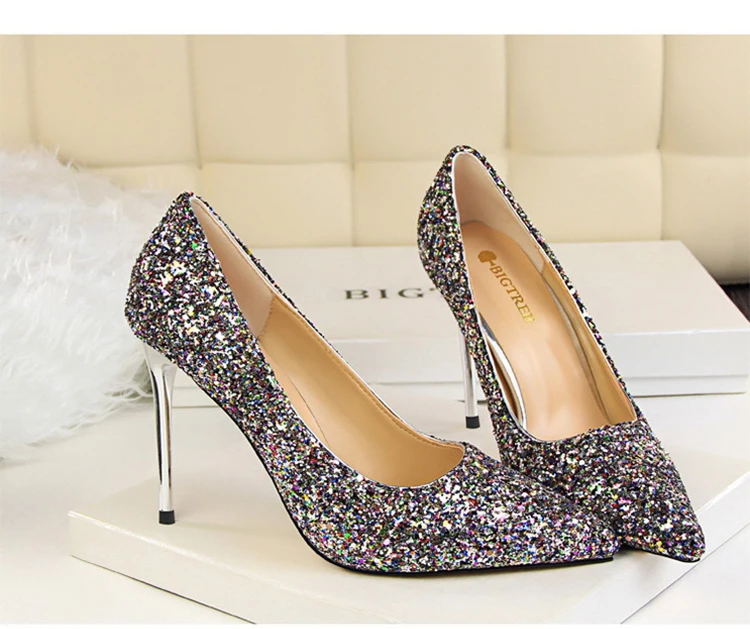 Женские туфли-лодочки; модные туфли на высоком каблуке для свадебной вечеринки; блестящие женские туфли-лодочки на каблуке; женские туфли на шпильке; цвет красный, золотой, серебряный; 9219-1