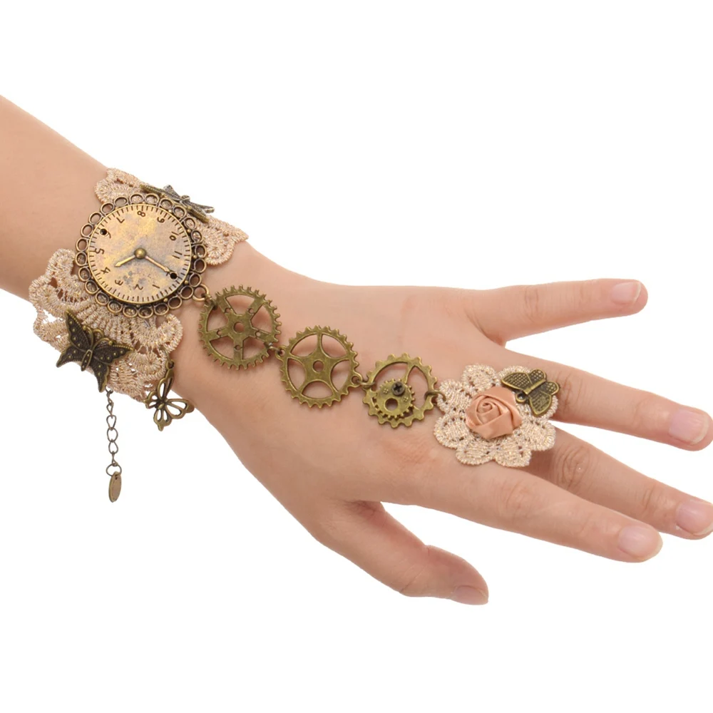 

Vintage Fabrics Bracelet Wedding Party Champagne Rose Cuff With Punk Bracelet
