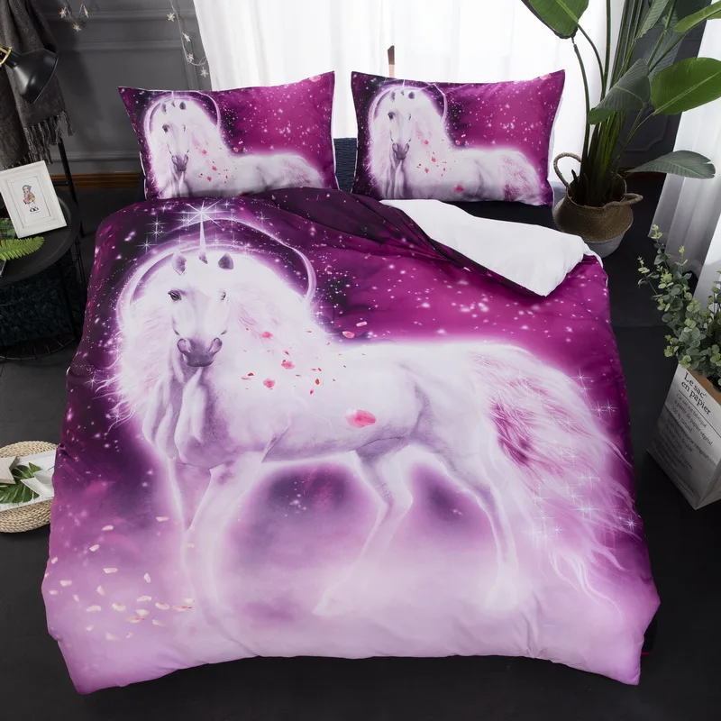 

Pink Unicorn Bedding Set Designer Duvet Cover Cartoon Animal Printed Bedline Kids Princess Room 3pcs Colorful Quilt Cover