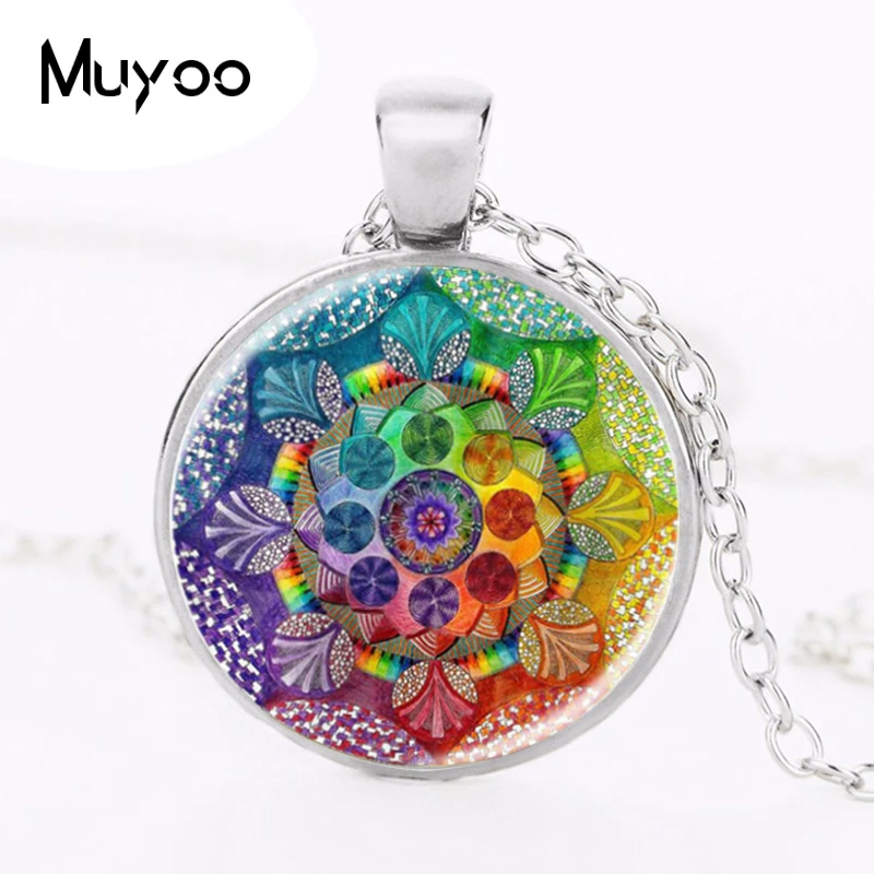 Handmade henna yaga necklace om symbol buddhism Mandala Necklace Pendant Art Jewelry Glass Photo Necklace HZ1