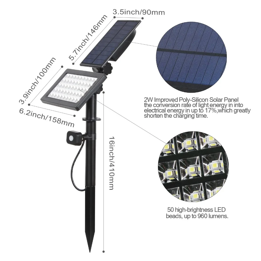 T-SUNRISE 50 светодиодов Солнечный уличный датчик движения питание садовые огни IP44 Водонепроницаемая декоративная лампа для сада точечные солнечные огни