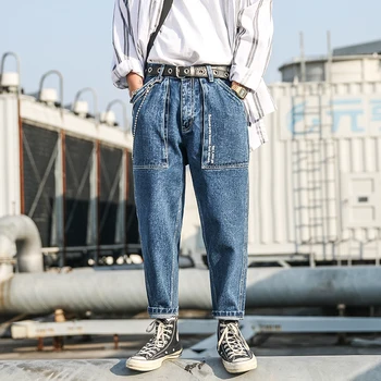 

Men Fashion Casual Loose Denim Harem Pants Male Jeans Trousers Japan Harajuku Streetwear Hip Hop Pant