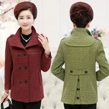 

5XL Middle-aged Women Spring Autumn Short Woolen Coats Women Slim Warm Jacket Coat New lapel double-breasted Womens parkas