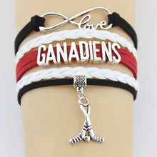 Прямая поставка, бесконечность любовь Canadiens Хоккей Браслет Handmde кожа античный серебряный кулон для мужчин женщин спортивные браслеты