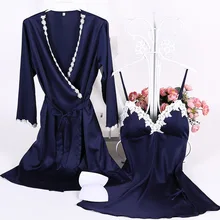 Сексуальная одежда с вышивкой, платье, комплект, женское атласное платье, платье и Короткое Кимоно, халат из 2 предметов, ночная рубашка, одежда для сна, одежда для дома высокого качества