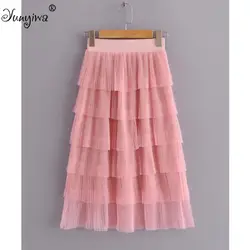 A-Line Женская плиссированная юбка плюс размер Jupe женские юбки Mujer Женская Новая сетчатая многоярусная юбка